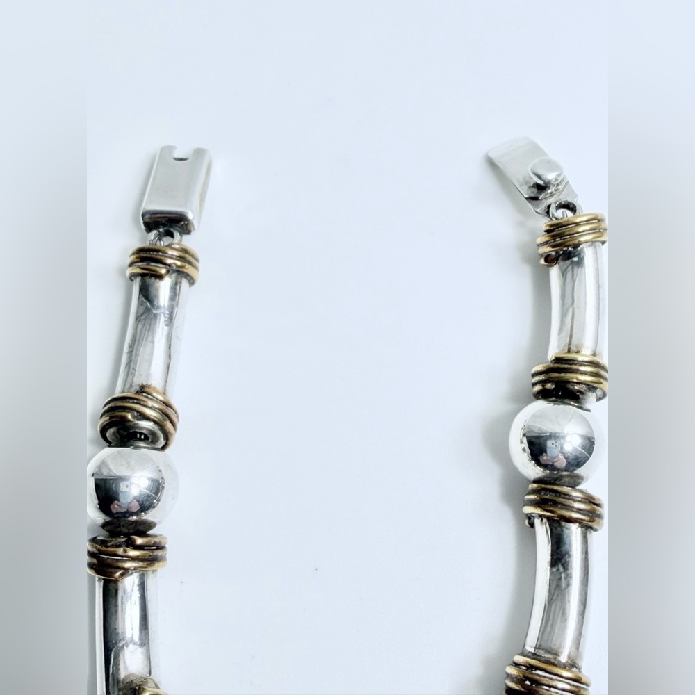 Vintage Unique Heavy Sterling Silver Ball & Tube w/Brass Wrapped Trim Bracelet - Picture 10 of 16